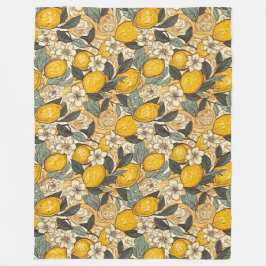 Summer Lemons en White Flowers Fleece Deken