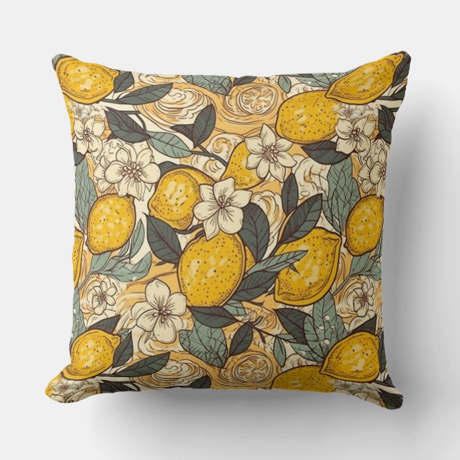 Summer Lemons en White Flowers Kussen (Voorkant)