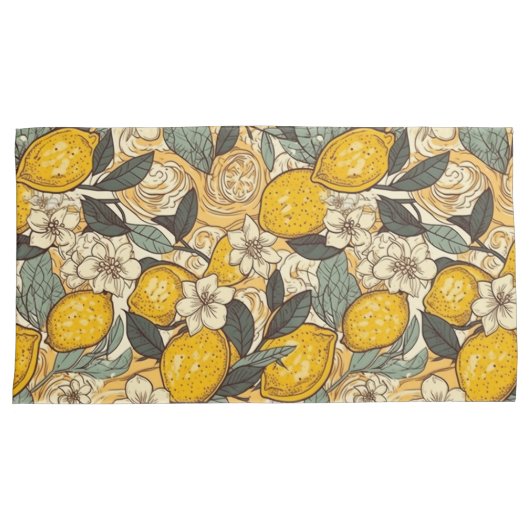 Summer Lemons en White Flowers Kussensloop (Voorkant-Rechts)