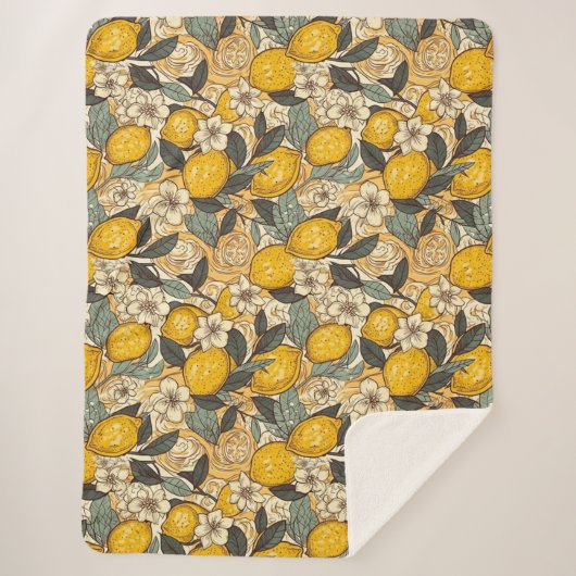Summer Lemons en White Flowers Sherpa Deken (Voorkant)