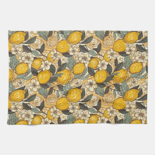 Summer Lemons en White Flowers Theedoek