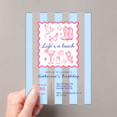 Summer Life's a Beach Blue Stripes Birthday Party  Acryl Uitnodigingen (Insitu (Draagbaar))