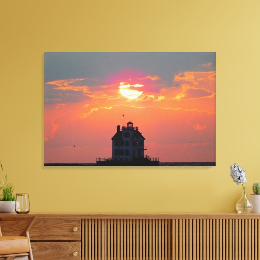 Summer Lighthouse Sunset Canvas Afdruk (Insitu (Woonkamer))