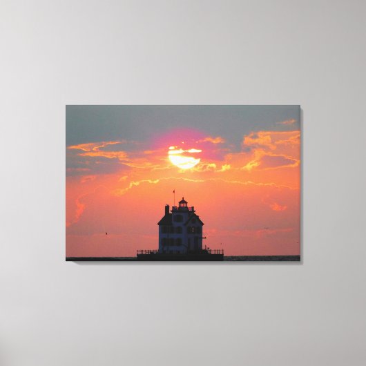 Summer Lighthouse Sunset Canvas Afdruk (Voorkant)