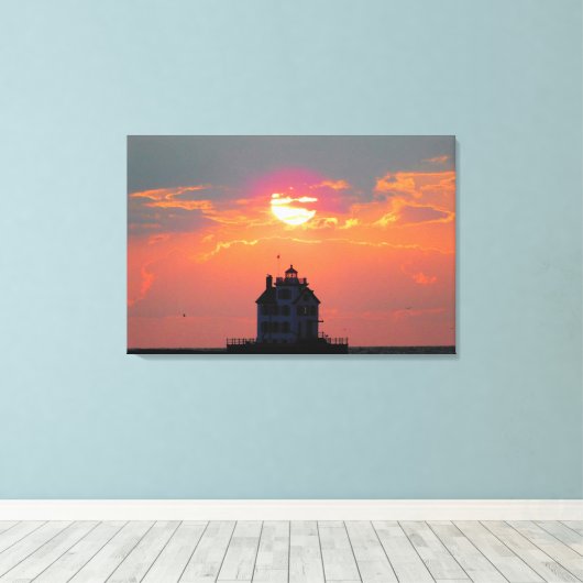 Summer Lighthouse Sunset Canvas Afdruk (Insitu (Houten vloer))