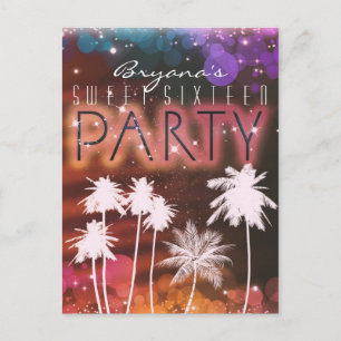 Summer Lights Sparkle Palm Trees Party Invitation Uitnodiging Briefkaart