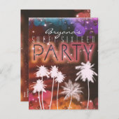 Summer Lights Sparkle Palm Trees Party Invitation Uitnodiging Briefkaart (Voorkant / Achterkant)