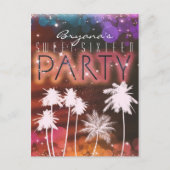 Summer Lights Sparkle Palm Trees Party Invitation Uitnodiging Briefkaart (Voorkant)