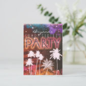 Summer Lights Sparkle Palm Trees Party Invitation Uitnodiging Briefkaart (Staand voorkant)