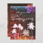 Summer Lights Sparkle Palm Trees Party Invitation Uitnodiging Briefkaart (Voorkant / Achterkant)