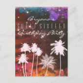 Summer Lights Sparkle Palm Trees Party Invitation Uitnodiging Briefkaart (Voorkant)