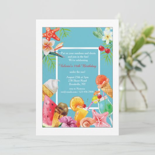 Summer Lijst Invitation Kaart (Staand voorkant)