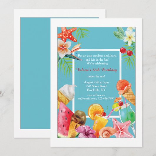Summer Lijst Invitation Kaart (Voorkant / Achterkant)