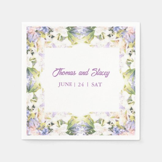 Summer Lila Wildflower Romantic Wedding Servet (Voorkant)