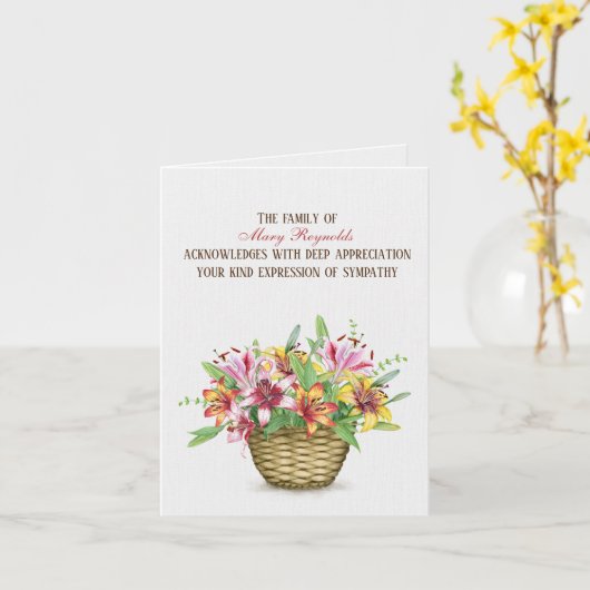 Summer Lily Basket Sympathie Hartelijk dank Kaart (Gele Bloem)