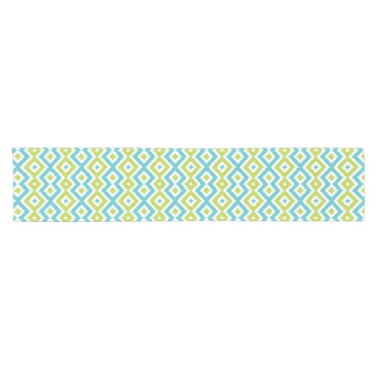 Summer Lime Green Aqua Blue Ikat Tribal Pattern Korte Tafelloper (Horizontaal)