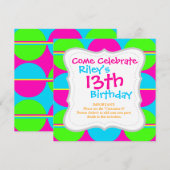 Summer Lime Green Hot Pink Blauwgroen cirkels stri Kaart (Voorkant / Achterkant)