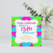 Summer Lime Green Hot Pink Blauwgroen cirkels stri Kaart (Staand voorkant)