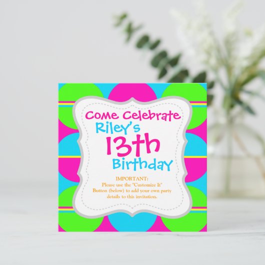 Summer Lime Green Hot Pink Blauwgroen cirkels stri Kaart (Staand voorkant)