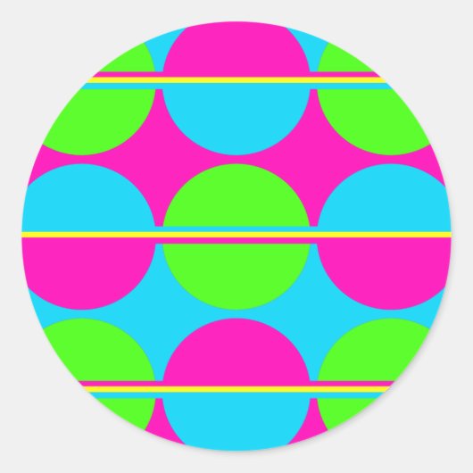 Summer Lime Green Hot Pink Blauwgroen cirkels stri Ronde Sticker (Voorkant)