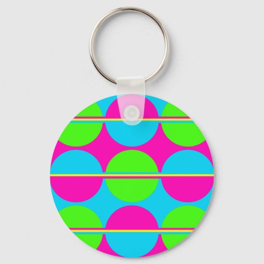 Summer Lime Green Hot Pink Blauwgroen cirkels stri Sleutelhanger (Voorkant)