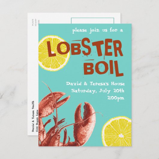 Summer Lobster Boil Party Aqua Uitnodiging Briefkaart (Voorkant / Achterkant)