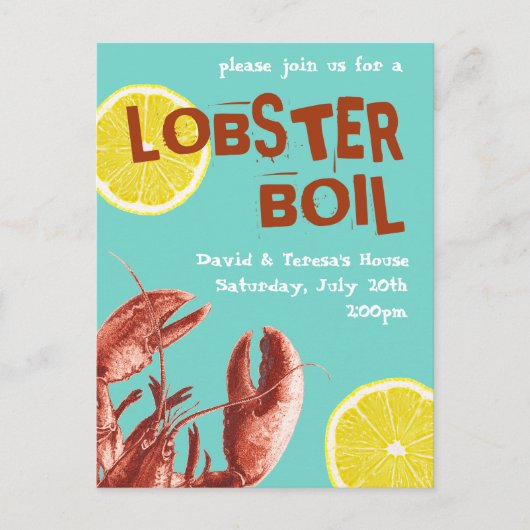 Summer Lobster Boil Party Aqua Uitnodiging Briefkaart (Voorkant)