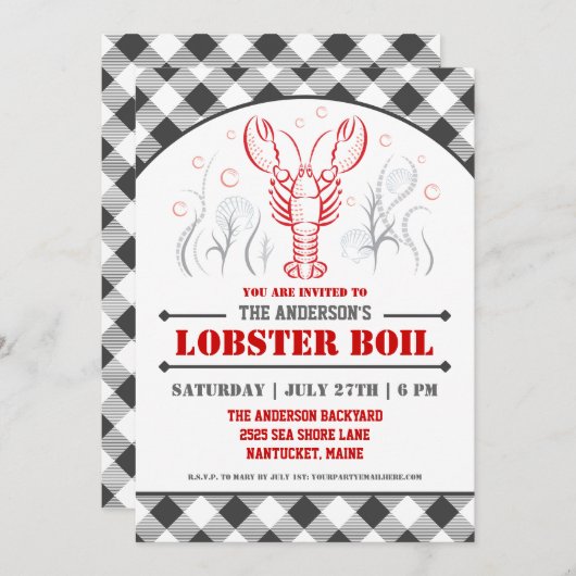 Summer Lobster Boil Party Invitation Kaart (Voorkant / Achterkant)