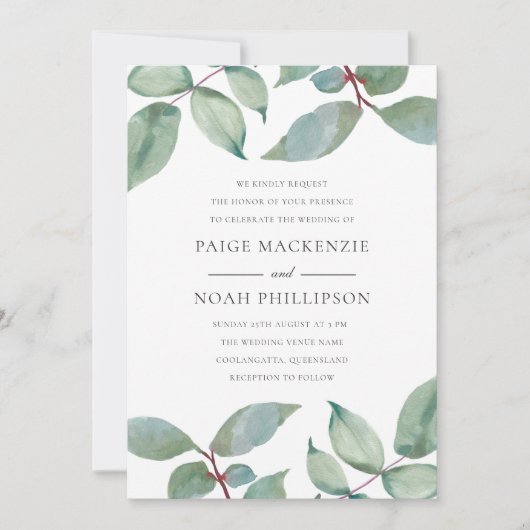 Summer Love Green Leaf Wedding Invitation Kaart (Voorkant)