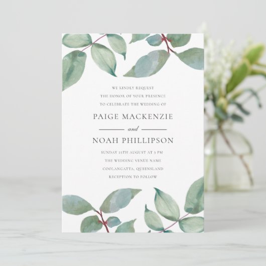 Summer Love Green Leaf Wedding Invitation Kaart (Staand voorkant)