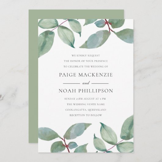 Summer Love Green Leaf Wedding Invitation Kaart (Voorkant / Achterkant)