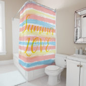 Summer Love Pastel Blue Pink Yellow Stripes Shower Douchegordijn (In situ)
