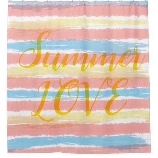 Summer Love Pastel Blue Pink Yellow Stripes Shower Douchegordijn (Voorkant)