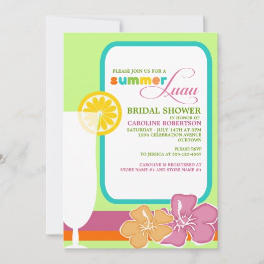 Summer Luau Bridal Shower Invitations Kaart (Voorkant)