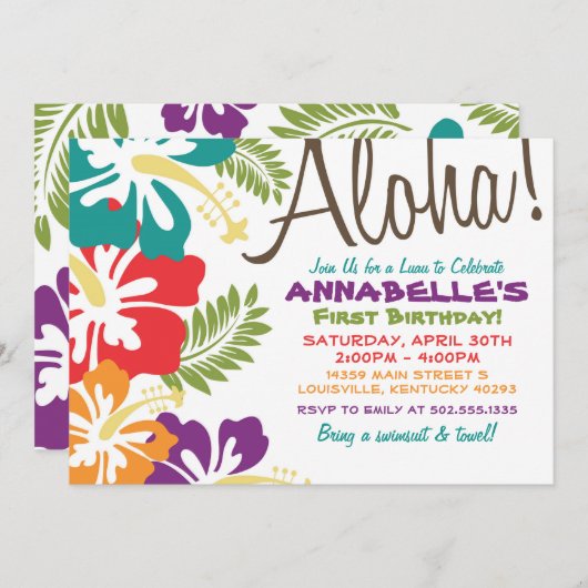 Summer Luau Hawaiian Uitnodiging (Voorkant / Achterkant)