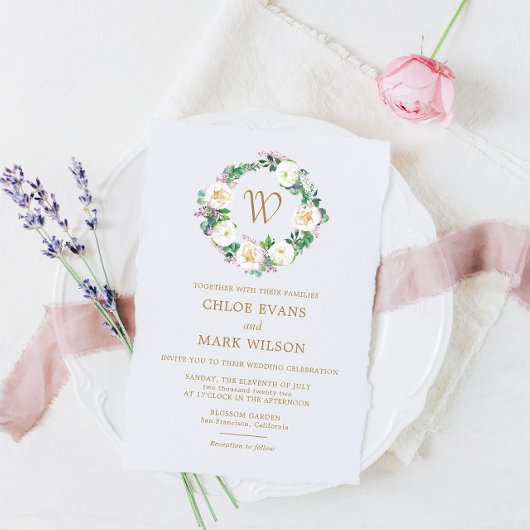 Summer Lush Bloom Waterverf Monogram Weddenschap Kaart