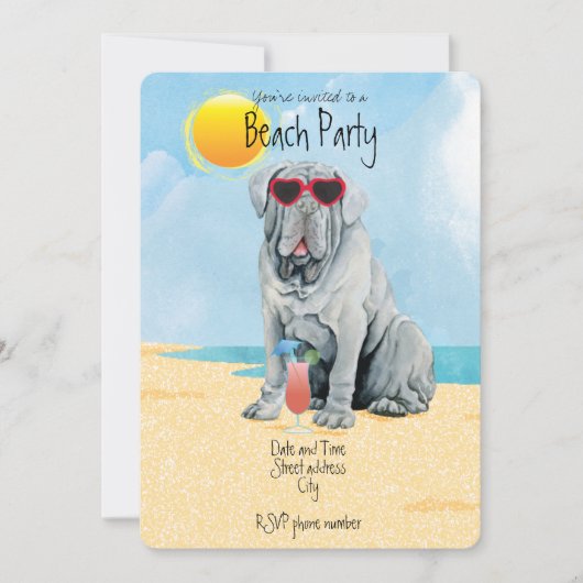 Summer Mastino Beach Party Invitation Feestdagenkaart (Voorkant)
