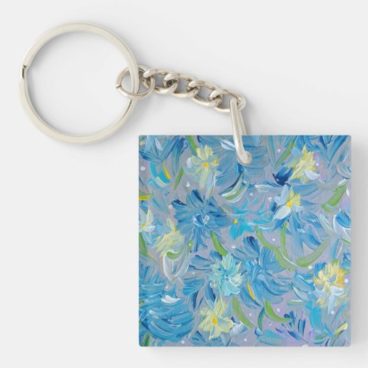 Summer Meadow Bloemen Acryl Vierkant Sleutelhanger (Voorkant)