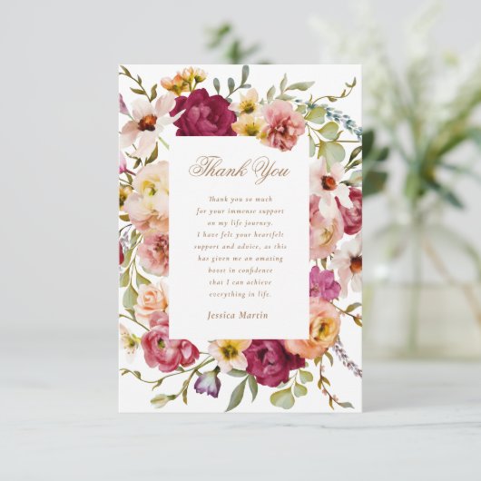 Summer Meadow Floral Afstuderen Dank je wel kaart (Staand voorkant)