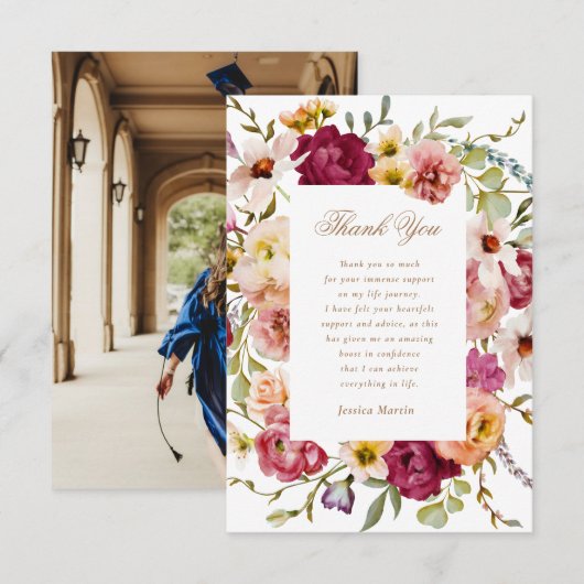 Summer Meadow Floral Afstuderen Dank je wel kaart (Voorkant / Achterkant)
