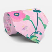 Summer Meadow Floral Natuur Pink Illustratie Stropdas (Opgerold)