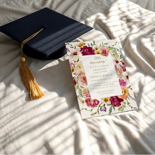 Summer Meadow Floral Photo Graduation Party Uitnod Kaart