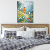 Summer Meadow – Impressionist Girl in Orange Dress Canvas Afdruk (Insitu (Slaapkamer))