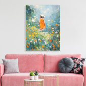 Summer Meadow – Impressionist Girl in Orange Dress Canvas Afdruk (Insitu (Woonkamer))