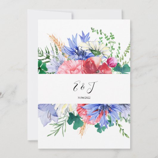 Summer Meadow Wildflower elegant floral Weddenscha Kaart (Achterkant)