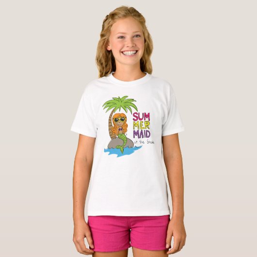 Summer Mermaid Cute Kinder T-Shirt White (Voorkant volledig)
