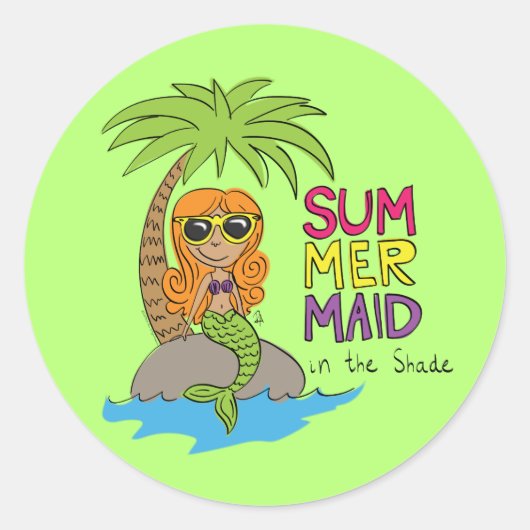 Summer Mermaid Cute Sticker Lime Green (Voorkant)