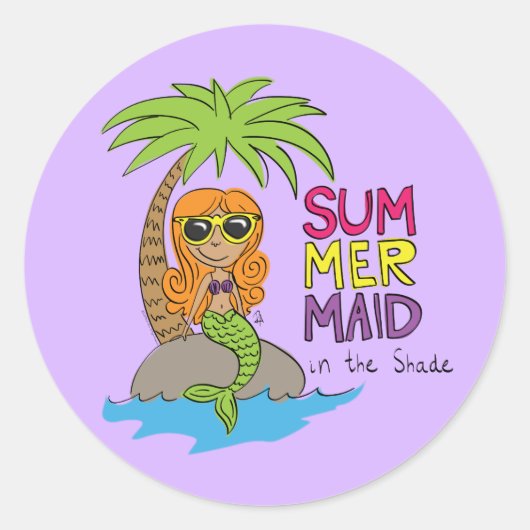 Summer Mermaid Cute Sticker Paars (Voorkant)