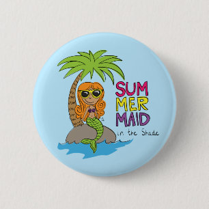 Summer Mermaid Cute Water Bottle Blue Ronde Button 5,7 Cm