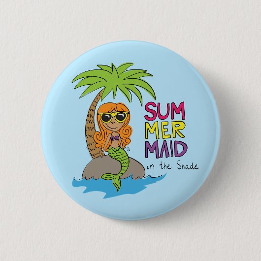 Summer Mermaid Cute Water Bottle Blue Ronde Button 5,7 Cm (Voorkant)